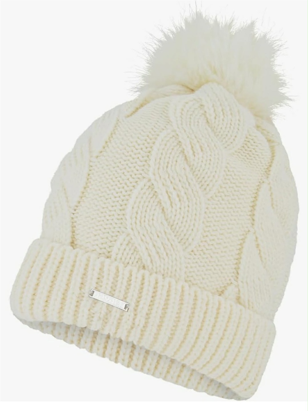 Spyder Cable-Knit Pom Faux Fur lined Beanie - Ivory NWT